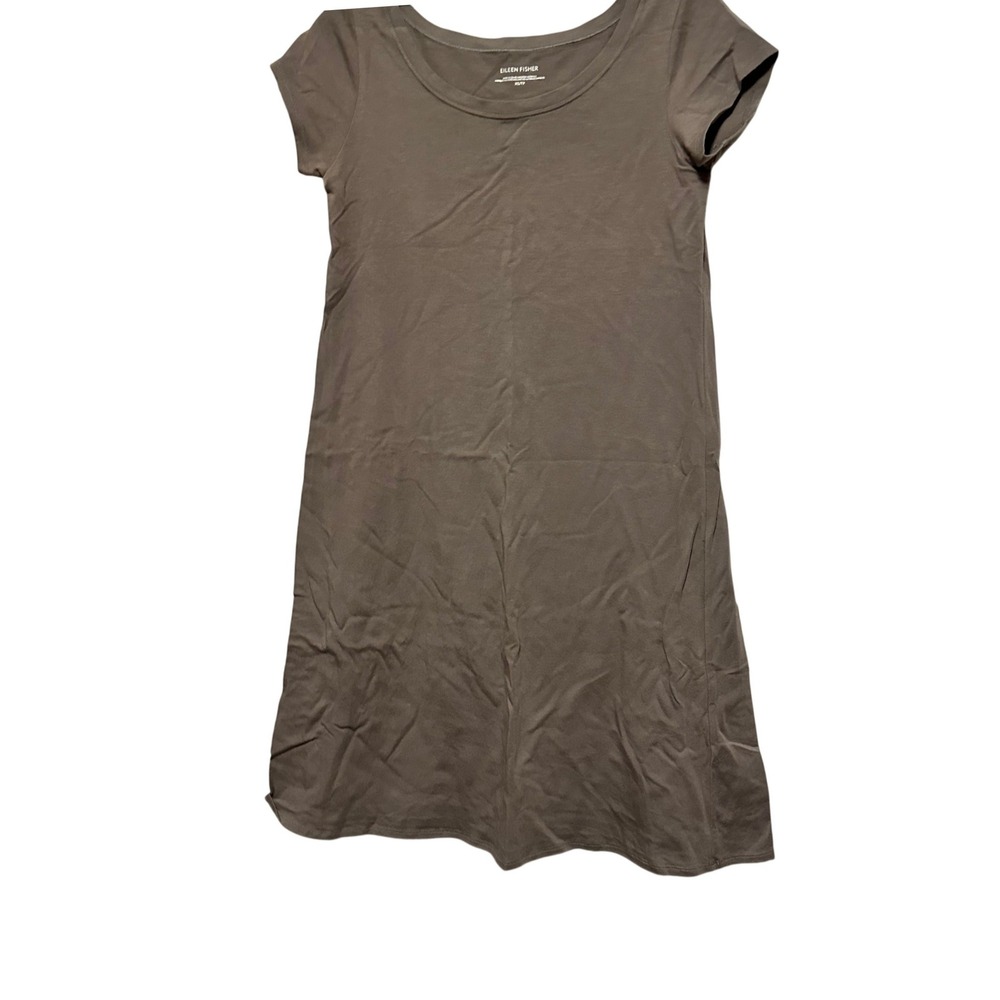Eileen Fisher XS Organic Cotton Spandex Scoop Neck Short Sleeve Shift Dress Gray